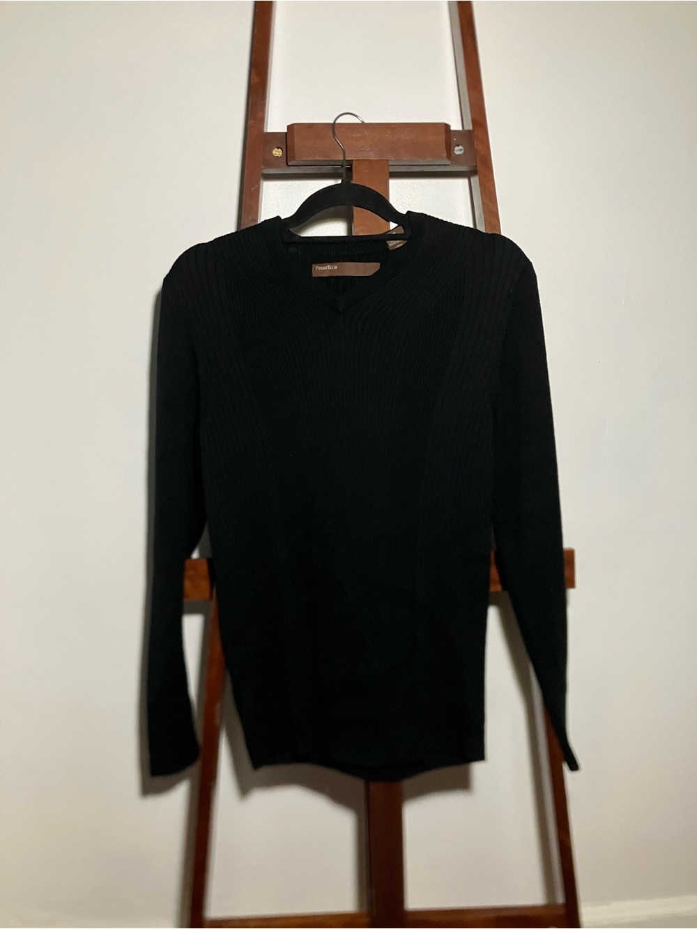 Perry Ellis Black Ribbed Crew Neck Sweater